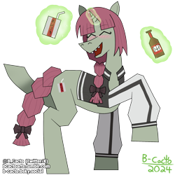 Size: 1750x1750 | Tagged: safe, artist:b-cacto, derpibooru import, pony, unicorn, alcohol, anime, beer, blushing, bocchi the rock!, bottle, drunk, duff, kikuri hiroi, magic, ponified, simple background, species swap, the simpsons, transparent background