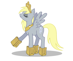 Size: 2957x2500 | Tagged: safe, artist:eris, artist:forsakensharikan, derpibooru import, derpy hooves, pegasus, pony, g4, bag, cardboard crown, clothes, costume, crown, eyes closed, female, jewelry, mare, nightmare night costume, paper bag, paper bag wizard, peytral, pose, princess derpy, raised leg, regalia, simple background, solo, spread wings, tape, transparent background, vector, vector trace, wings