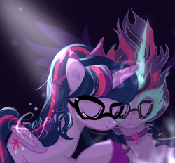 Size: 1616x1500 | Tagged: safe, artist:corpse, derpibooru import, midnight sparkle, sci-twi, twilight sparkle, alicorn, pony, equestria girls, g4, alicornified, darkness, equestria girls ponified, eyes closed, female, glasses, mare, ponified, race swap, sci-twilicorn, species swap