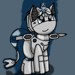 Size: 894x894 | Tagged: safe, artist:foxfer64_yt, derpibooru import, oc, oc only, oc:silverstream (robot pony), oc:xn-37 needle, original species, plane pony, pony, robot, robot pony, commission, duo, looking at someone, looking up, plane, simple background, sitting