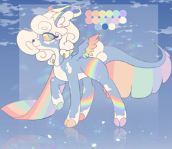 Size: 2733x2374 | Tagged: safe, artist:phreia, derpibooru import, oc, oc only, deer, original species, pegasus, blind, halo, rainbow, reference sheet, simple background, smiling, solo