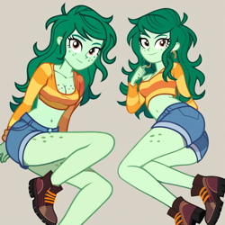 Size: 1024x1024 | Tagged: source needed, safe, ai content, derpibooru import, generator:pony diffusion v6 xl, generator:stable diffusion, machine learning generated, wallflower blush, human, equestria girls, ass, boots, breasts, butt, cleavage, clothes, female, prompter needed, shoes, simple background, solo