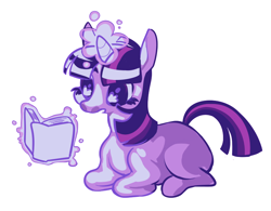 Size: 878x686 | Tagged: safe, artist:boypart, derpibooru import, twilight sparkle, unicorn twilight, pony, unicorn, book, female, glowing, glowing horn, horn, levitation, lying down, magic, mare, prone, reading, simple background, solo, telekinesis, white background