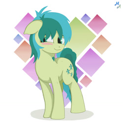 Size: 1280x1280 | Tagged: safe, artist:maslivka, derpibooru import, sandbar, earth pony, pony, g4, blushing, cute, heart, long mane, male, sandabetes, smiling, solo