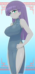 Size: 2614x5500 | Tagged: safe, artist:batipin, derpibooru import, maud pie, human, equestria girls, g4, big breasts, breasts, cheongsam, chinese dress, clothes, dress, female, gradient background, maud pies, multiple variants, side slit, solo, total sideslit