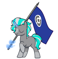 Size: 2666x2710 | Tagged: safe, artist:northglow, derpibooru import, oc, oc only, oc:flame belfrey, unicorn, eyes closed, flag, magic, simple background