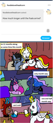 Size: 1016x2354 | Tagged: safe, derpibooru import, princess celestia, princess luna, twilight sparkle, twilight sparkle (alicorn), oc, alicorn, dracony, dragon, hybrid, pony, undead, unicorn, vampire, ask, pregnant, tumblr