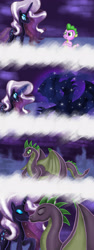 Size: 1280x3399 | Tagged: safe, artist:deannaphantom13, derpibooru import, nightmare rarity, spike, dragon, pony, unicorn, comic, duo, eyeshadow, female, grin, kiss on the lips, kissing, looking at each other, looking at someone, makeup, male, mare, nightmare spike, open mouth, open smile, ship:nightmare sparity, shipping, smiling, smiling at each other, story included, straight, transformation, winged spike, wings