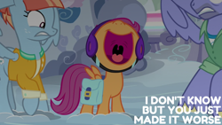 Size: 2000x1125 | Tagged: safe, derpibooru import, edit, edited screencap, screencap, bow hothoof, scootaloo, windy whistles, parental glideance, bag, helmet, saddle bag, screaming