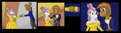 Size: 1920x533 | Tagged: safe, artist:mojo1985, derpibooru import, button mash, sweetie belle, human, equestria girls, alternate hairstyle, beauty and the beast, belle, clothes, dancing, duo, female, holding hands, humanized, lidded eyes, looking at each other, looking at someone, male, namesake, pun, shipping, smiling, smiling at each other, straight, suit, sweetiemash, visual pun, waltz