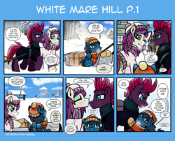 Size: 3508x2834 | Tagged: safe, artist:dsana, derpibooru import, fizzlepop berrytwist, tempest shadow, oc, oc:lullaby dusk, oc:thistledown, earth pony, pegasus, pony, unicorn, comic:a storm's lullaby