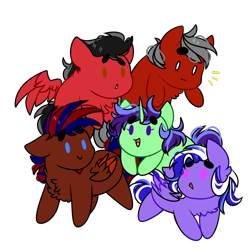 Size: 1000x1000 | Tagged: safe, artist:dejji_vuu, derpibooru import, oc, oc only, oc:comet duster, oc:grape, oc:jaywalk, oc:speedy tempo, pegasus, pony, unicorn, chibi, female, male, mare, simple background, stallion, transparent background