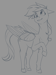 Size: 1050x1400 | Tagged: safe, artist:stray prey, derpibooru import, derpy hooves, pegasus, pony, cute, female, folded wings, mare, monochrome, simple background, solo, wings