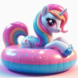 Size: 1024x1024 | Tagged: safe, ai content, derpibooru import, generator:dall-e 3, machine learning generated, oc, oc only, alicorn, inflatable pony, anonymous prompter, inflatable, inflatable toy, not rainbow dash, simple background, solo, white background