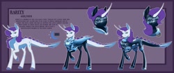Size: 2048x860 | Tagged: safe, artist:parrpitched, derpibooru import, rarity, oc, oc:rarity(prisoners of the moon), dracony, dragon, hybrid, unicorn, g4, clothes, dragoness, dragonified, female, fireheart76's latex suit design, hybrid pony, latex, latex suit, prisoners of the moon, raridragon, redesign, reference sheet, rubber, rubber suit, scales, species swap