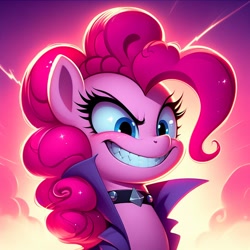 Size: 1024x1024 | Tagged: source needed, safe, ai content, derpibooru import, machine learning generated, pinkie pie, pony, g4, evil grin, female, grin, mare, prompter needed, smiling