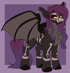 Size: 942x990 | Tagged: safe, artist:rockin_candies, derpibooru import, oc, oc only, oc:banshee, bat pony, bat pony oc, coat markings, fangs, female, skull mask, solo