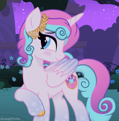 Size: 1472x1511 | Tagged: safe, artist:lovinglypromise, derpibooru import, oc, oc only, oc:lovely promise, pony, canterlot, canterlot gardens, date, date night, dinner, female, flirting, garden, looking at you, night, not flurry heart, offspring, parent:princess cadance, parent:shining armor, parents:shiningcadance, seductive look, seductive pose, smiling, smiling at you, snow, snowflake, solo