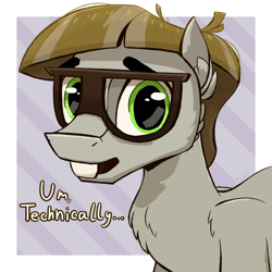 Size: 1080x1080 | Tagged: safe, artist:candy meow, derpibooru import, mudbriar, earth pony, pony, g4, abstract background, actually, glasses, male, meme, nerd, ponified, ponified meme, solo, species swap, stallion, technically