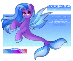 Size: 3700x3100 | Tagged: safe, artist:madelinne, derpibooru import, oc, oc only, seapony (g4), blue hair, long hair, reference sheet, solo, wings