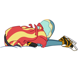 Size: 6500x5000 | Tagged: safe, derpibooru import, sunset shimmer, better together, equestria girls, g4, game stream, converse, emotions, face down ass up, hair, headphones, shoes, simple background, sneakers, solo, vector, white background