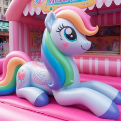 Size: 1024x1024 | Tagged: safe, ai content, derpibooru import, machine learning generated, inflatable pony, anonymous prompter, inflatable, saddle, tack