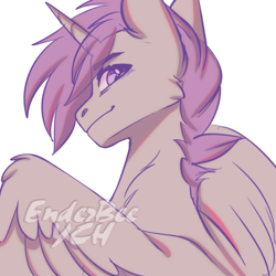 Size: 2400x2400 | Tagged: safe, artist:enderbee, derpibooru import, oc, alicorn, pegasus, pony, unicorn, auction, auction open, bust, commission, looking at you, looking back, looking back at you, neck fluff, portrait, smiling, smiling at you, solo, sternocleidomastoid, wings, ych sketch, your character here