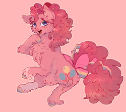 Size: 1362x1209 | Tagged: safe, artist:fealcity, derpibooru import, pinkie pie, earth pony, pony, g4, bow, cheek fluff, chest fluff, cute, diapinkes, ear fluff, ears, female, fluffy, mare, open mouth, open smile, sitting, smiling, solo, tail, tail bow, unshorn fetlocks