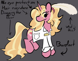 Size: 1092x863 | Tagged: safe, artist:captainzigo, derpibooru import, luster dawn, pony, unicorn, g4, clothes, glasses, gray background, lab coat, simple background, text