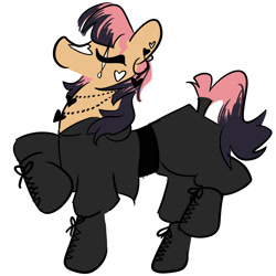 Size: 1770x1770 | Tagged: safe, artist:captainzigo, derpibooru import, oc, oc only, earth pony, pony, boots, clothes, ear piercing, emo, eyes closed, jewelry, necklace, piercing, shoes, solo