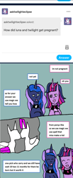 Size: 1164x2816 | Tagged: safe, derpibooru import, princess luna, twilight sparkle, twilight sparkle (alicorn), oc, alicorn, pony, ask, pregnant, tumblr