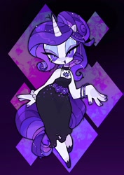 Size: 1448x2048 | Tagged: safe, artist:bjbushijb, rarity, anthro, unguligrade anthro, unicorn, bedroom eyes, black dress, bracelet, choker, clothes, dress, female, gradient background, jewelry, looking at you, mare, solo, thunder thighs, wide hips