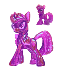 Size: 1070x1226 | Tagged: safe, artist:webkinzworldz, derpibooru import, twilight sparkle, unicorn twilight, pony, unicorn, g4, blind bag, blind bag pony, female, glitter, mare, pink eyes, simple background, solo, sparkly, standing, study, toy, toy interpretation, white background