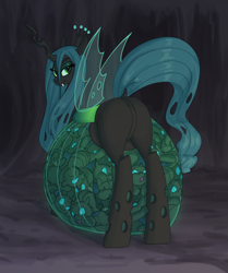 Size: 3715x4436 | Tagged: safe, artist:carnifex, derpibooru import, queen chrysalis, changeling, changeling queen, nymph, g4, absurd resolution, adoracreepy, belly, belly on floor, bugbutt, butt, cave, cheeselegs, commission, creepy, cute, distressed, disturbing, dock, featureless crotch, female, fetus, frown, glowing, glowing belly, holes, hyper, hyper belly, hyper pregnancy, impossibly large belly, looking at you, looking back, looking back at you, mommy chrissy, multiple pregnancy, plot, pregnant, quadrupedal, queen pregalis, smiling, struggling, tail, tight bulge, translucent belly, transparent belly, transparent flesh, transparent wings, wings