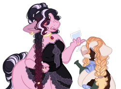 Size: 2644x1938 | Tagged: safe, artist:pixiesimm, derpibooru import, oc, oc only, oc:cross to bear, oc:mystic rose, centaur, pony, taur, bottle, ear piercing, earring, female, glass, jewelry, magical gay spawn, mare, offspring, parent:flash magnus, parent:lord tirek, piercing, simple background, transparent background, wine glass