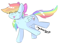 Size: 640x490 | Tagged: safe, artist:raynheartz, derpibooru import, rainbow dash, g4, :3, :p, bow, cute, hair bow, silly, simple background, solo, tongue, tongue out, white background