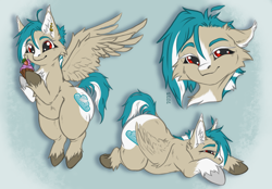 Size: 5940x4140 | Tagged: safe, artist:hornyshorttail, derpibooru import, oc, oc only, oc:straw cloud, pegasus, pony, g4, female, flying, looking at you, reference sheet, smiling