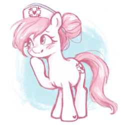 Size: 500x500 | Tagged: safe, artist:fizpup, derpibooru import, nurse redheart, earth pony, pony, g4, blushing, cute, female, hat, heartabetes, mare, nurse hat, smiling, solo, tail