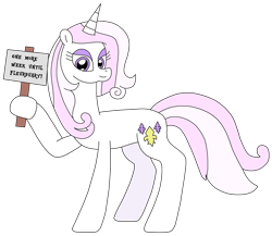 Size: 2636x2287 | Tagged: safe, artist:supahdonarudo, derpibooru import, fleur-de-lis, pony, unicorn, g4, eyeshadow, female, high res, holding, makeup, mare, sign, simple background, solo, transparent background