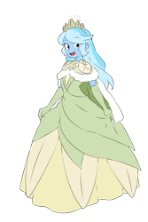 Size: 1280x1921 | Tagged: safe, artist:qsky, derpibooru import, oc, oc only, oc:jemimasparkle, human, equestria girls, ballgown, clothes, crown, curtsey, cute, disney, dress, evening gloves, female, gloves, gown, jewelry, long gloves, open mouth, open smile, regalia, smiling, solo, the princess and the frog, tiana