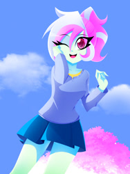 Size: 1500x2000 | Tagged: safe, artist:xan-gelx, derpibooru import, oc, oc only, oc:rosemile mulberry, human, collaboration, equestria girls, clothes, cute, female, looking at you, microskirt, miniskirt, ocbetes, one eye closed, open mouth, rosemile mulberry art collab, skirt, smiling, solo, wink, winking at you