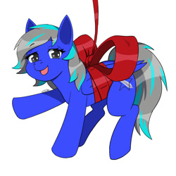 Size: 2000x2000 | Tagged: safe, artist:erein, derpibooru import, oc, oc only, oc:star shine, pegasus, pony, bedroom eyes, bow, christmas, colored, commission, cute, ears up, female, flat colors, gray eyes, happy, high res, holiday, multicolored hair, pegasus oc, simple background, smiling, solo, white background