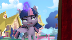 Size: 1920x1080 | Tagged: safe, derpibooru import, edit, edited screencap, screencap, twilight sparkle, twilight sparkle (alicorn), alicorn, pony, g4, g4.5, magician pinkie pie (short), my little pony: stop motion short, annoyed, cute, funny, magic, magic aura, solo