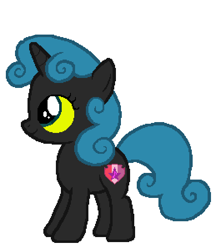 Size: 518x600 | Tagged: artist needed, safe, anonymous artist, derpibooru import, queen chrysalis, sweetie belle, pony, unicorn, g4, female, filly, foal, palette swap, queen belle, recolor, simple background, smiling, solo, ultimate chrysalis, white background