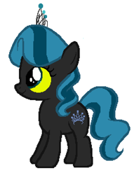 Size: 460x612 | Tagged: artist needed, safe, anonymous artist, derpibooru import, diamond tiara, queen chrysalis, earth pony, pony, g4, female, filly, foal, jewelry, palette swap, recolor, simple background, smiling, solo, tiara, ultimate chrysalis, white background