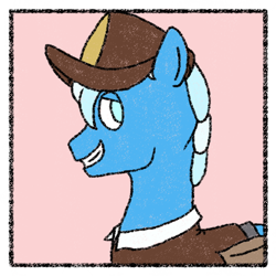 Size: 650x650 | Tagged: safe, artist:nukepony360, derpibooru import, oc, oc only, oc:bluebreeze, pegasus, bag, border, bust, clothes, hat, mailbag, mailpony, male, portrait, shirt, simple background, solo, stallion