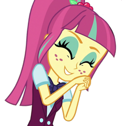 Size: 1388x1440 | Tagged: safe, derpibooru import, edit, edited screencap, screencap, sour sweet, human, equestria girls, g4, background removed, eyes closed, hand on face, png, simple background, smiling, solo, transparent background