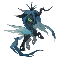 Size: 5082x4920 | Tagged: safe, artist:xinjinjumin5133417, derpibooru import, queen chrysalis, changeling, changeling queen, g4, blue hair, blue tail, chibi, female, green eyes, mare, simple background, solo, tail, transparent background