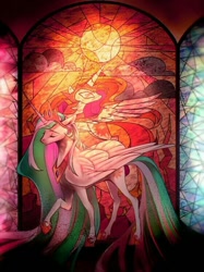 Size: 560x750 | Tagged: safe, artist:不可食用骨, derpibooru import, princess celestia, alicorn, pony, g4, eyes closed, female, mare, solo, stained glass