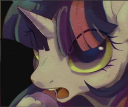 Size: 1010x850 | Tagged: safe, alternate version, artist:g4bby, derpibooru import, twilight sparkle, pony, unicorn, g4, bust, eye clipping through hair, female, mare, open mouth, simple background, solo